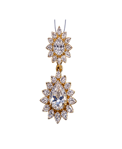 Two-tier teardrop pendant with brilliant stones and floral halos