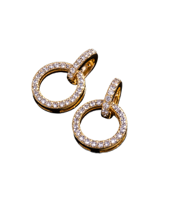 Gold-tone interlocking circular drop earrings lined with brilliant stones
