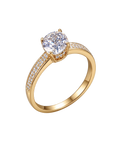 Gold-tone solitaire ring with a brilliant round center and stone-lined shoulders