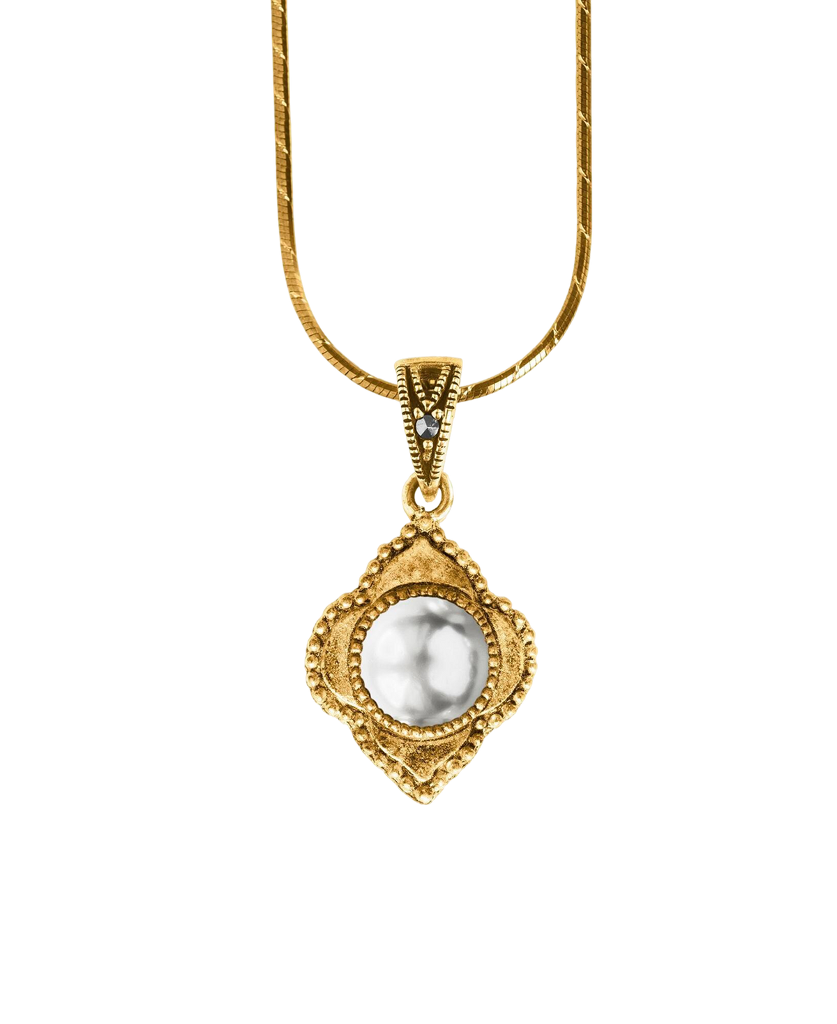 Antique-inspired gold-tone pendant with a luminous round center
