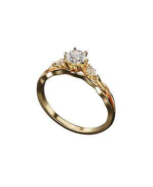 Gold-tone three-stone ring with a brilliant round center stone