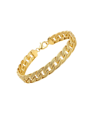 Textured gold-tone chain-link bracelet with polished clasp