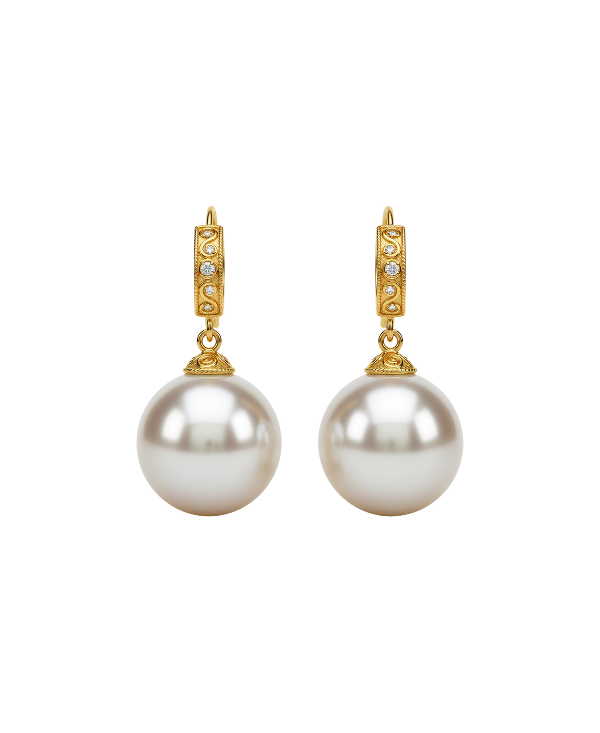 Gold-tone drop earrings with large luminous pearl-style drops