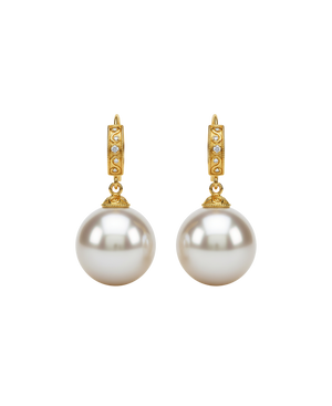 Gold-tone drop earrings with large luminous pearl-style drops