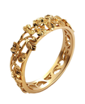 Sculptural gold-tone bangle with dimensional flowers and openwork leaves