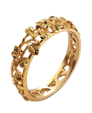 Sculptural gold-tone bangle with dimensional flowers and openwork leaves