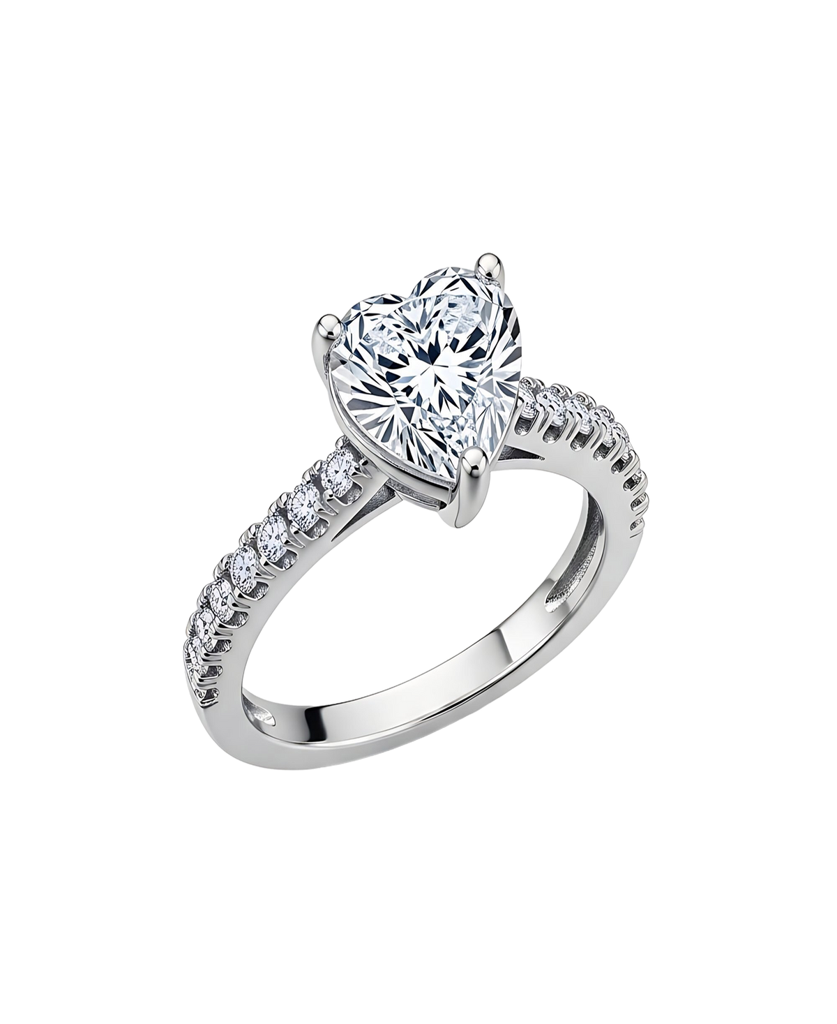 Silver-tone solitaire ring with a brilliant heart-shaped center stone