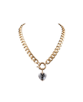 Gold-tone curb chain necklace with a brilliant heart-shaped crystal charm