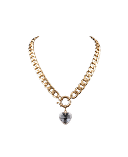 Gold-tone curb chain necklace with a brilliant heart-shaped crystal charm