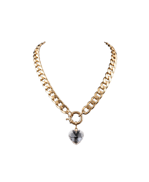 Gold-tone curb chain necklace with a brilliant heart-shaped crystal charm
