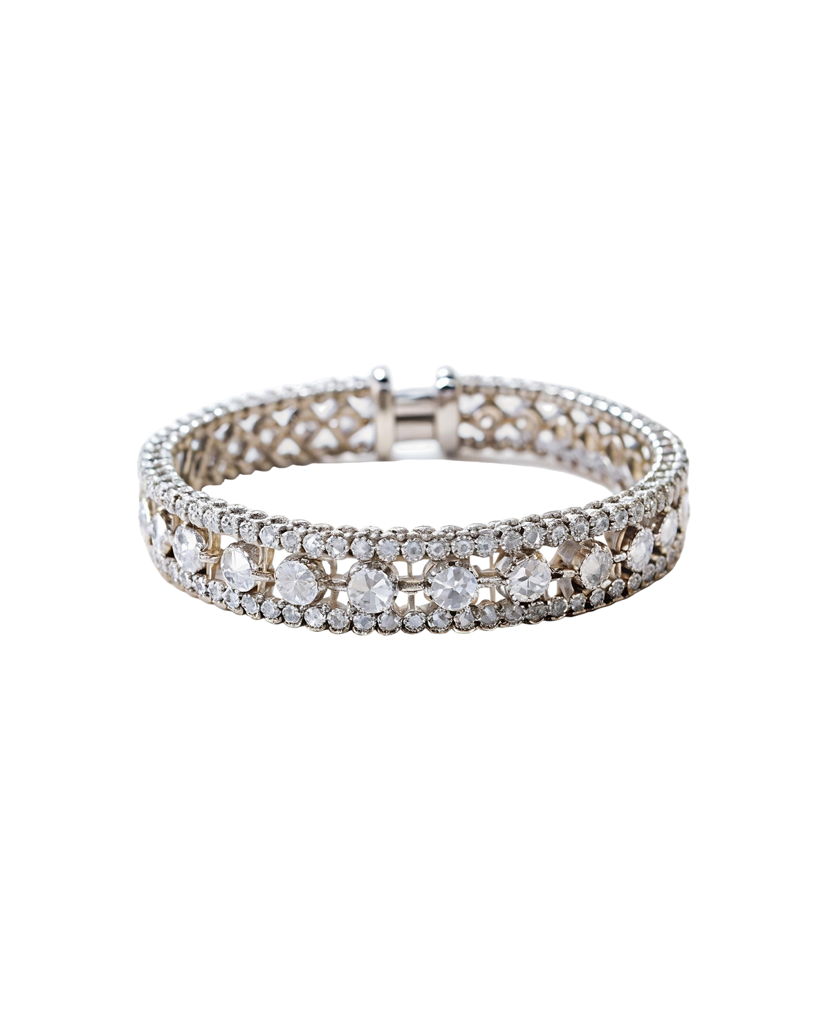Silver-tone bracelet with oval clear stones and sparkling borders