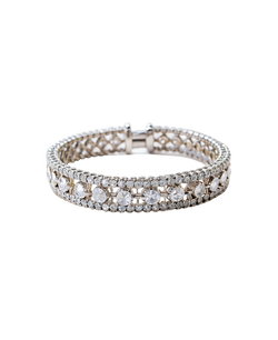 Silver-tone bracelet with oval clear stones and sparkling borders
