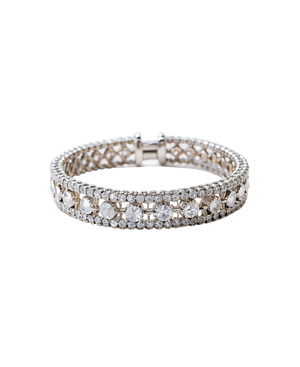 Silver-tone bracelet with oval clear stones and sparkling borders