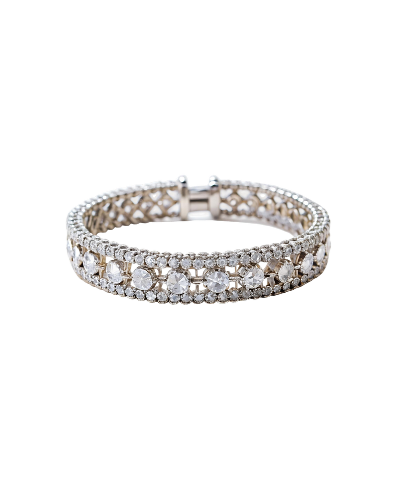 Silver-tone bracelet with oval clear stones and sparkling borders