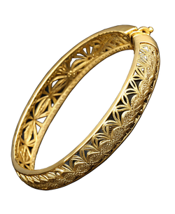 Gold-tone hinged bangle with intricate openwork vine filigree