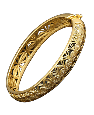 Gold-tone hinged bangle with intricate openwork vine filigree