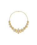 Ornate gold floral statement necklace with sparkling stones