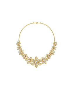 Ornate gold floral statement necklace with sparkling stones