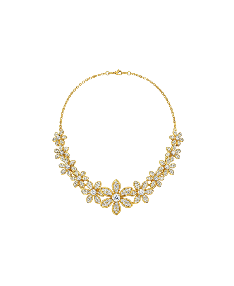 Ornate gold floral statement necklace with sparkling stones