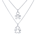 Two silver-tone figure pendant necklaces with brilliant stone accents