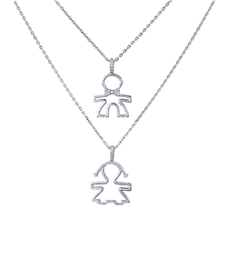 Two silver-tone figure pendant necklaces with brilliant stone accents