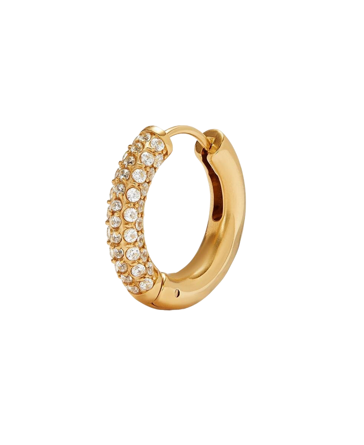 Gold-tone hoop earring with rows of clear stones