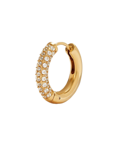 Gold-tone hoop earring with rows of clear stones