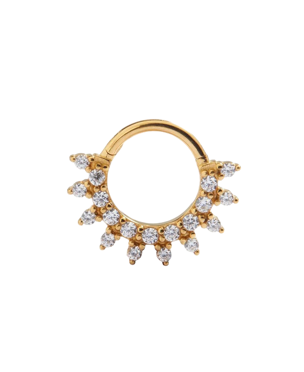Gold-tone hoop earring with cascading brilliant stones