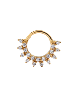 Gold-tone hoop earring with cascading brilliant stones