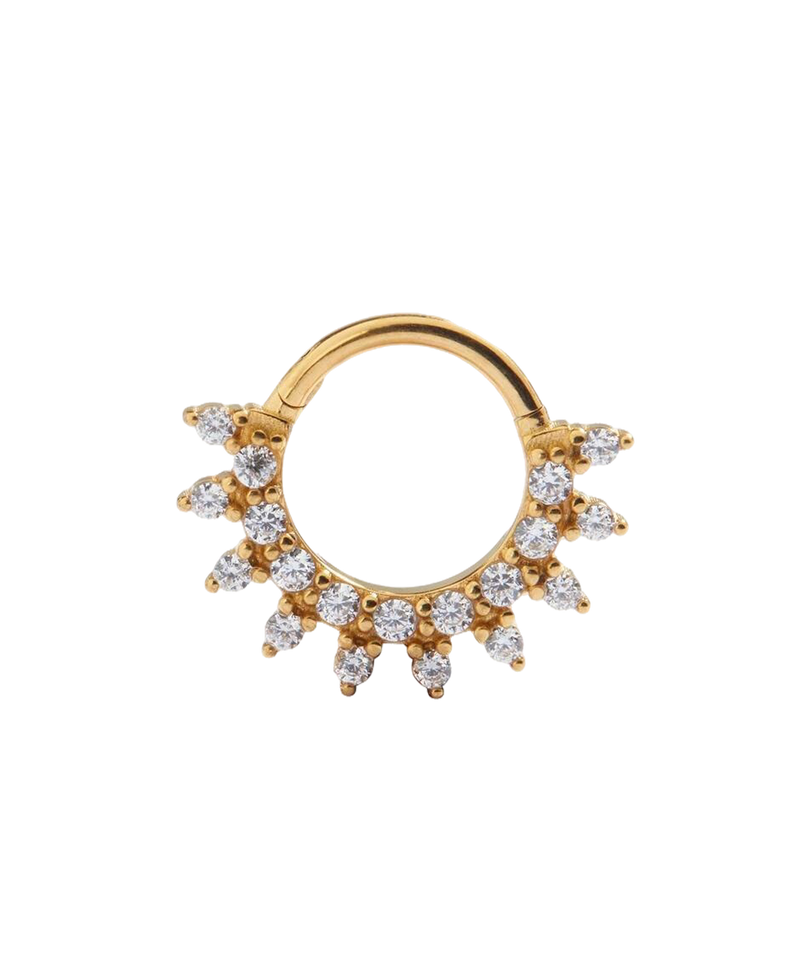 Gold-tone hoop earring with cascading brilliant stones