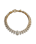 Gold-tone statement collar necklace with brilliant floral stone clusters