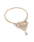 Gold-tone crystal leaf statement necklace with teardrop centerpiece