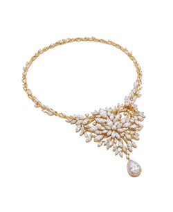 Gold-tone crystal leaf statement necklace with teardrop centerpiece